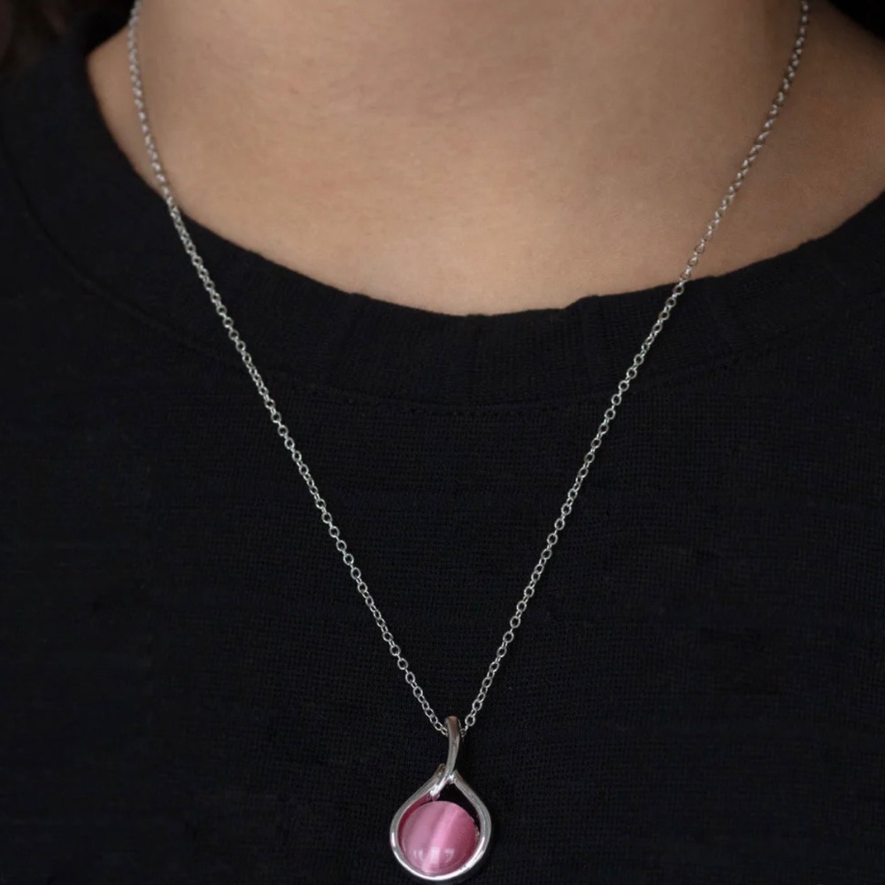 NWT Boutique Pink Opal Silver Chain Necklace & Earrings Fashion Jewelry